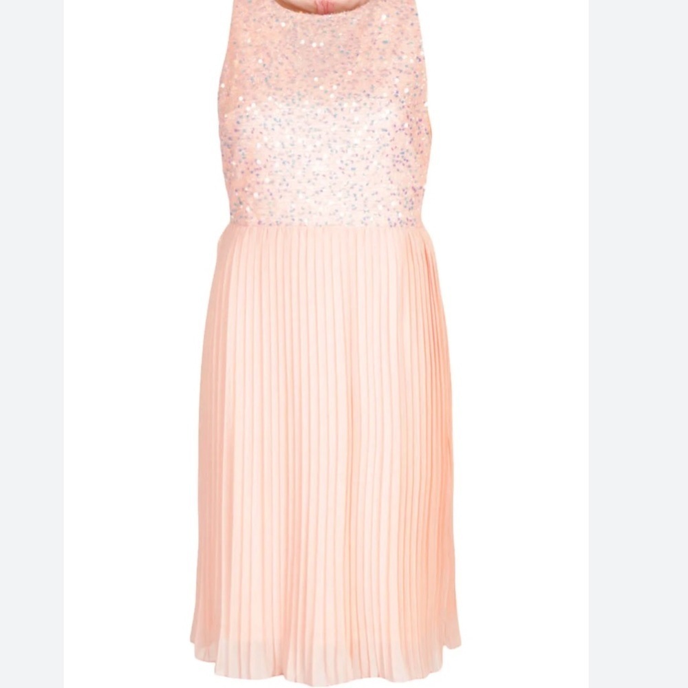 New Boohoo Plus Size Occasion pink Sequin Contrast Midi Dress size 24 4X